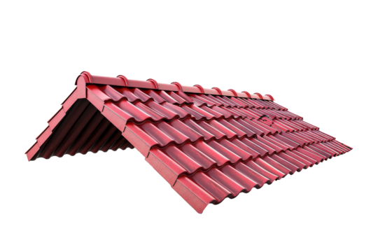 Red roof tiles isolated on transparent background.