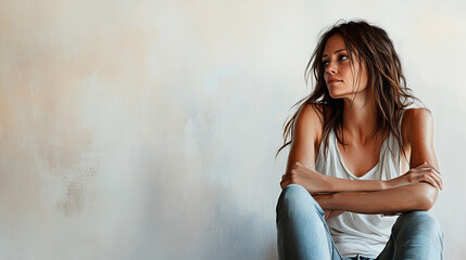 Obraz premium Woman in Seated Pose Looking to the Side