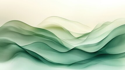 Abstract waves in various green tones, flowing diagonally across a light background. Minimalist and calming, with a sense of natural movement and texture.