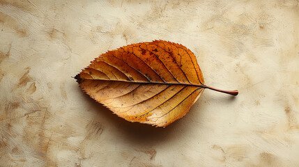 Rustic autumn leaves lying flat on a beige textured background, simplicity in nature, warm autumn tones