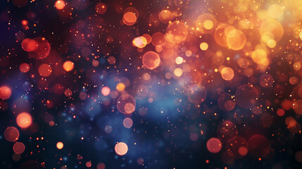 A colorful, blurry image of a starry night sky with a mix of blue and red hues