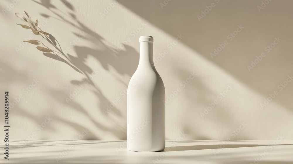 Poster white bottle mockup on a blank background, modern and clean with soft shadows; perfect for branding 