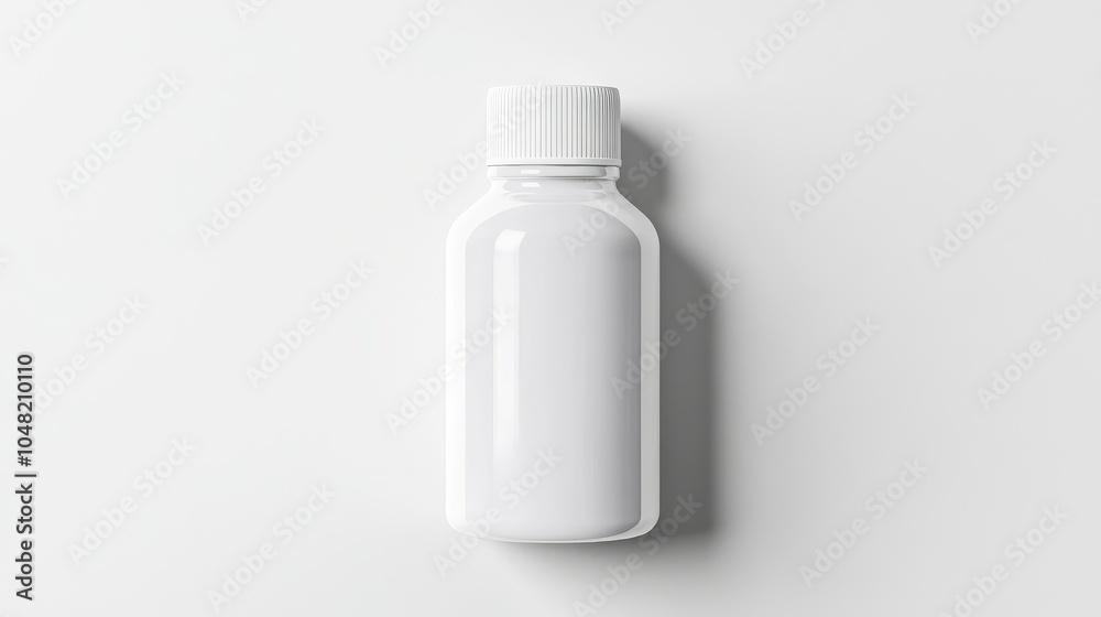 Poster white bottle with screw cap on a blank background, minimalist look with smooth shadows, suitable for