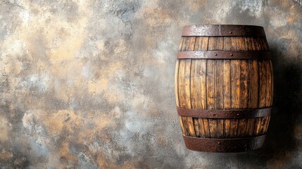 Obraz premium Rustic wooden barrel with iron bands, isolated on a neutral background, perfect for retro, vintage, and old-fashioned storage themes