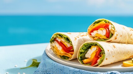 Delicious wraps filled with fresh veggies and chicken.