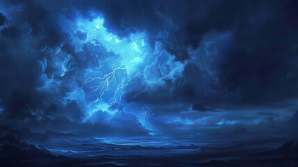 Naklejka premium A stormy sky with lightning bolts and dark clouds