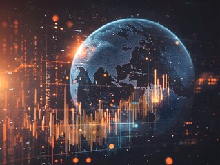 Interconnected Global Financial Growth and Technological Progress Concept