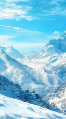 Obraz premium aerial view of snow-covered peaks and frozen lakes