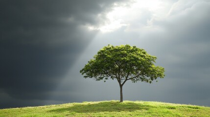 Obraz premium Standing Tall: Resilience of a Lone Tree Against Dark Storm Clouds in Ultra-Detailed Shot