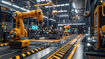 Fototapeta premium Industrial Robotic Arm in a Factory Setting
