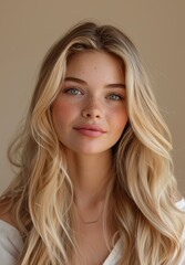 Naklejka premium Close-Up of Woman with Blonde Hair and Freckles