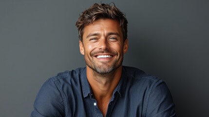Obraz premium Portrait of a happy handsome man in a shirt with laughing