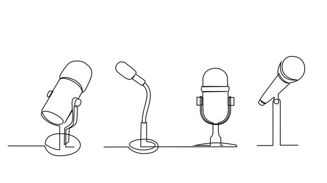 Continuous Line Drawing of Vector wired microphone icon design