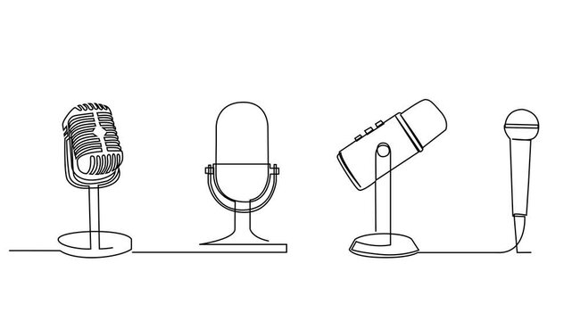 Continuous Line Drawing of Vector wired microphone icon design