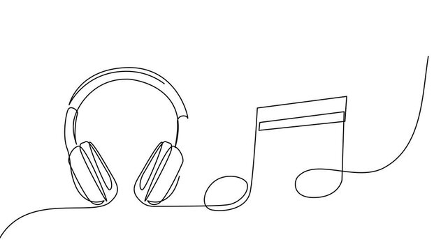 One line headphones. Continuous drawing of music gadget and note template