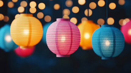 Vibrant Lanterns Hanging in Colorful Festival Atmosphere