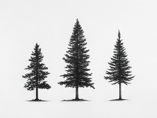 Fototapeta premium A black and white drawing of three trees in the snow