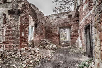 Ruins of an old abandoned building. A manor house of the early 19th century.