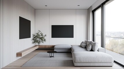 Sophisticated modern lounge with soft textures, monochrome color scheme, and natural elements  Elegant minimalism, Luxury simplicity