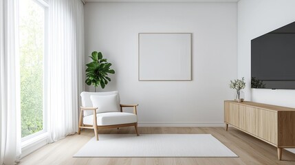 Stylish Scandinavian style living room, white curtains, wooden floors, and minimal decor Scandinavian decor, Simple elegance