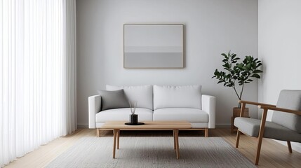 Stylish Scandinavian style living room, white curtains, wooden floors, and minimal decor Scandinavian decor, Simple elegance