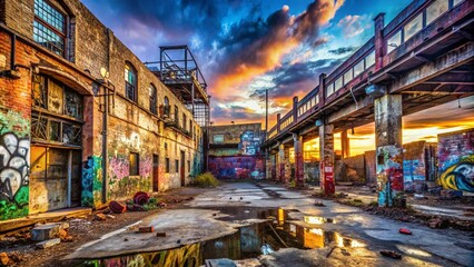 Obraz premium Grunge Urban Landscape: Panoramic Photography of Textured Walls and Abandoned Spaces for Artistic Inspiration
