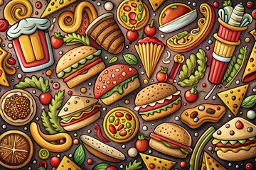 Hand Drawn Fast Food Doodles Collection - Snack Elements in Creative Style for Food Lovers and Illustrators