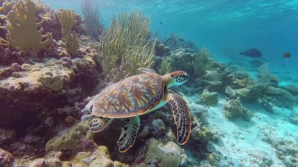 Obraz premium Vibrant Coral Reef Ecosystem with Sea Turtle