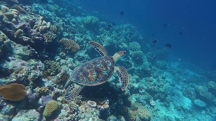 Obraz premium Vibrant Coral Reef Ecosystem with Sea Turtle Swimming