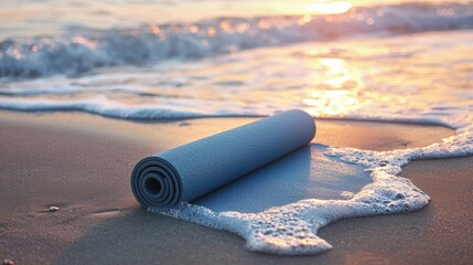 Serene Yoga Mat on Beach at Sunrise