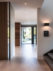 Obraz premium Modern Home Interior with Elegant Wood Accents and Natural Light