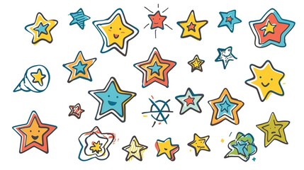 Star Icons and Symbols on White Background - a playful and versatile design. The white background showcases a variety of star shapes, perfect for creative projects.