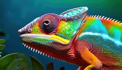 Obraz premium Vividly Colored Chameleon Changes Colors- An Extraordinary Demonstration of Nature's Flex