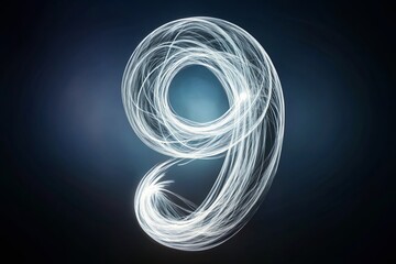 Long Exposure of White Wiggly Hand-Drawn Number Nine Doodle Animation for Creative Design