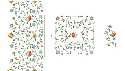 Vector vintage square decoration; floral seamless border, frame for design template. Oriental style element. Luxury floral pattern, vignette. Ornamental illustration for invite, card, packing