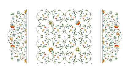 Vector vintage square decoration; floral border, divider, frame for design template. Oriental style element. Luxury floral pattern, vignette. Ornamental illustration for invite, card, packing