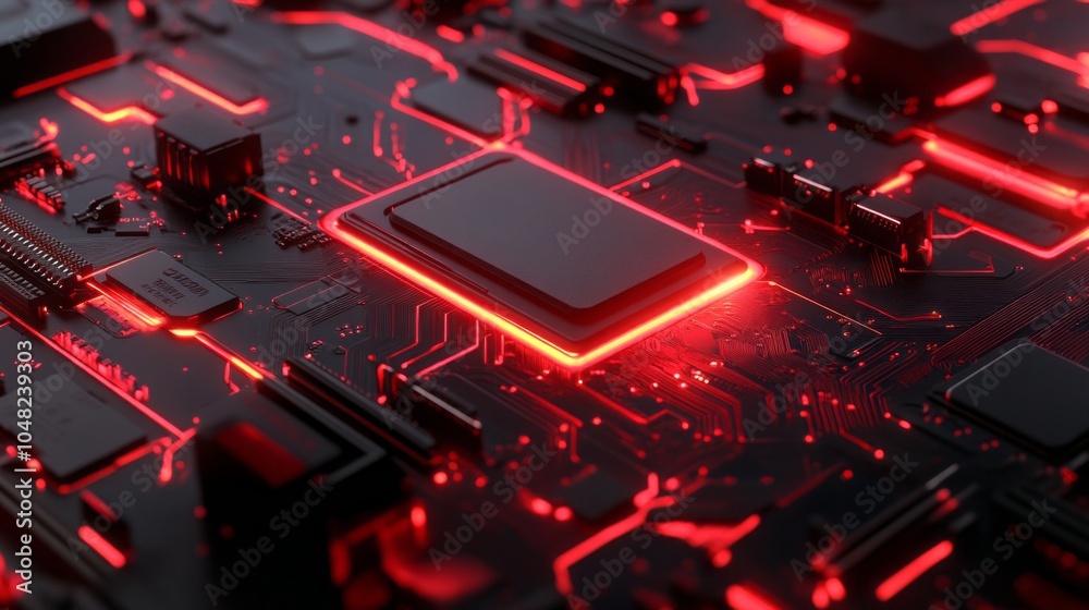 Poster a computer chip with a red glow