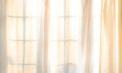 カーテン　レース　部屋　朝　光　窓	
