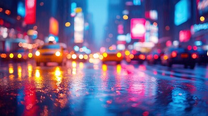 Obraz premium Urban Nightscape with Blurred Traffic, vibrant city lights, dynamic motion, bustling streets, nighttime energy, abstract urban experience