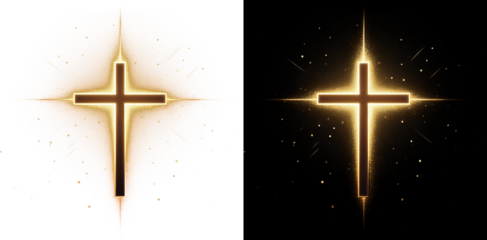 Shining cross gold light isolated clipart png transparent background