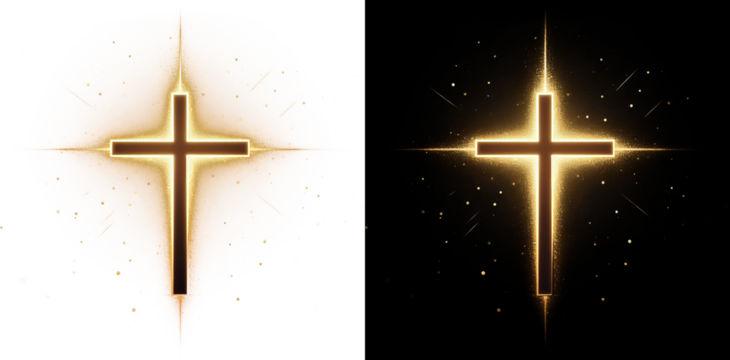 Shining cross gold light isolated clipart png transparent background