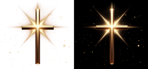 Shining cross gold light isolated clipart png transparent background