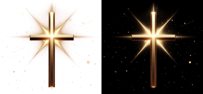 Shining cross gold light isolated clipart png transparent background