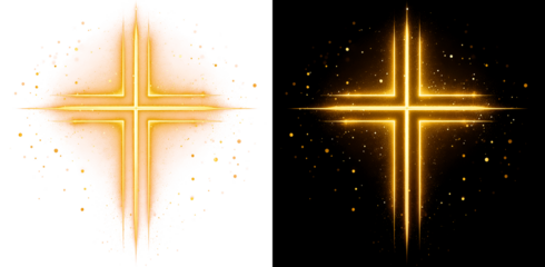 Shining cross gold light isolated clipart png transparent background