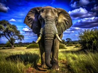 Obraz premium Majestic Elephant in Wildlife: Panoramic View of Nature's Grandeur