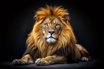 Obraz premium Majestic Lion Portrait Isolated on Black Background for Wildlife Photography