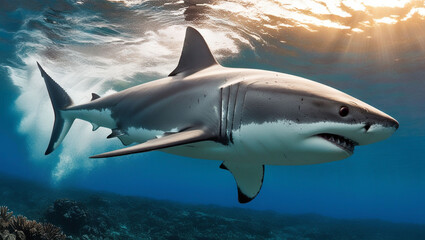 Obraz premium Great white shark underwater.