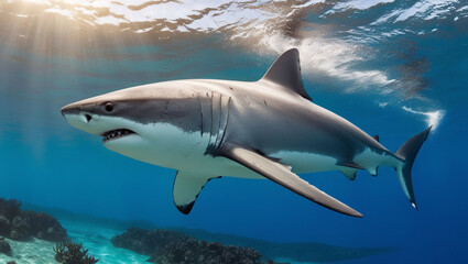 Fototapeta premium Great white shark underwater.