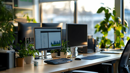Fototapeta premium Office Desk, A business office adopting a paperless policy
