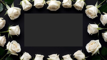 Funeral invitation card and memorial flowers.